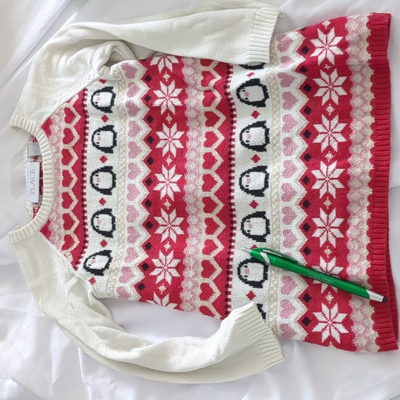 🧸4/10$🧸The Children's Place Girls Red White Sweater dress pingouin size 2T - Picture 8 of 8